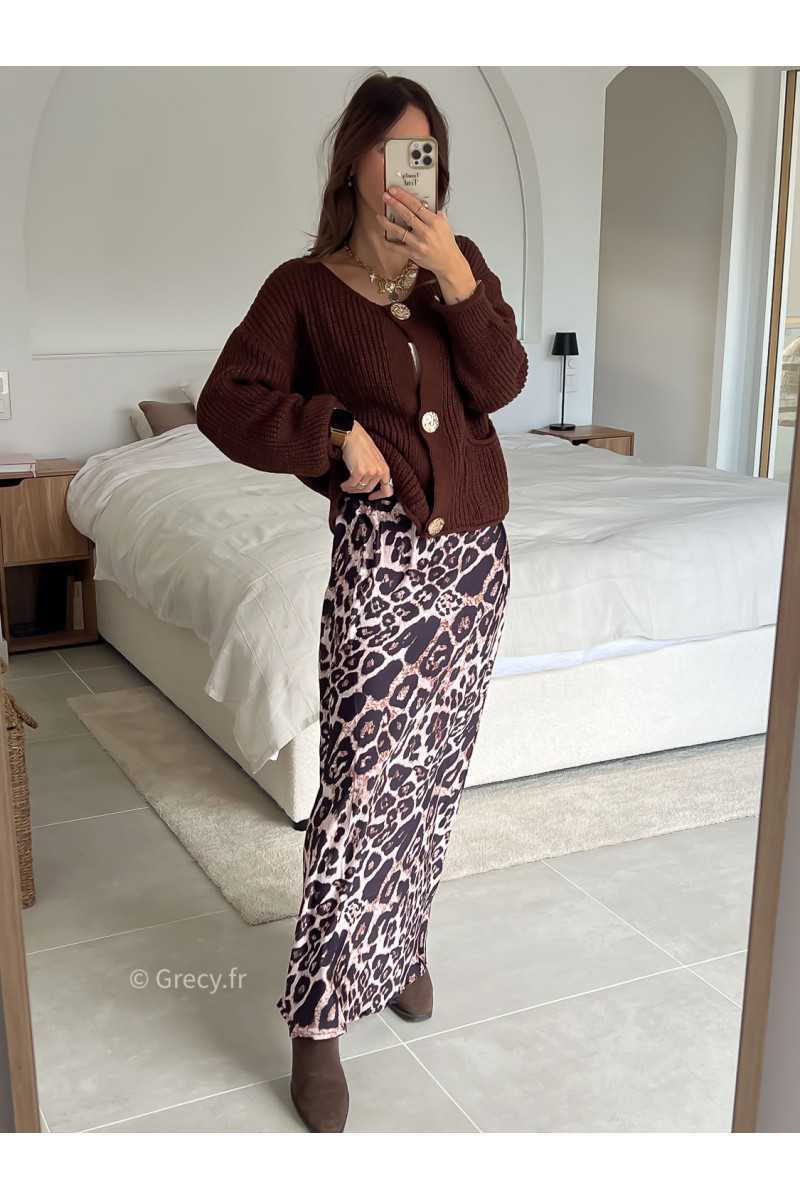 jupe longue leopard satinée tendance mode grecy look automne hiver 2024