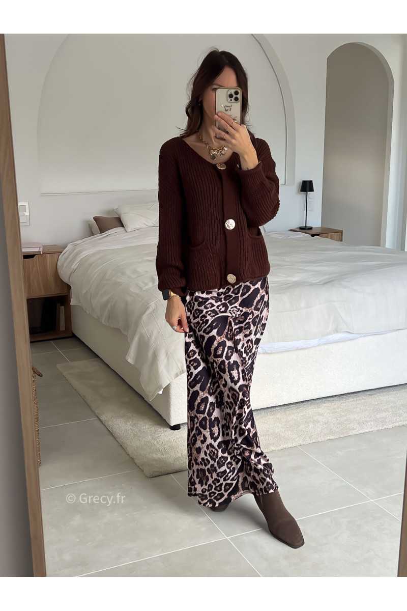 jupe longue leopard satinée tendance mode grecy look automne hiver 2024