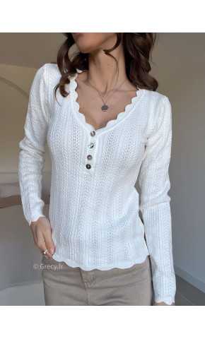 Pull col boutonné taupe blanc grecy look tendance 2025