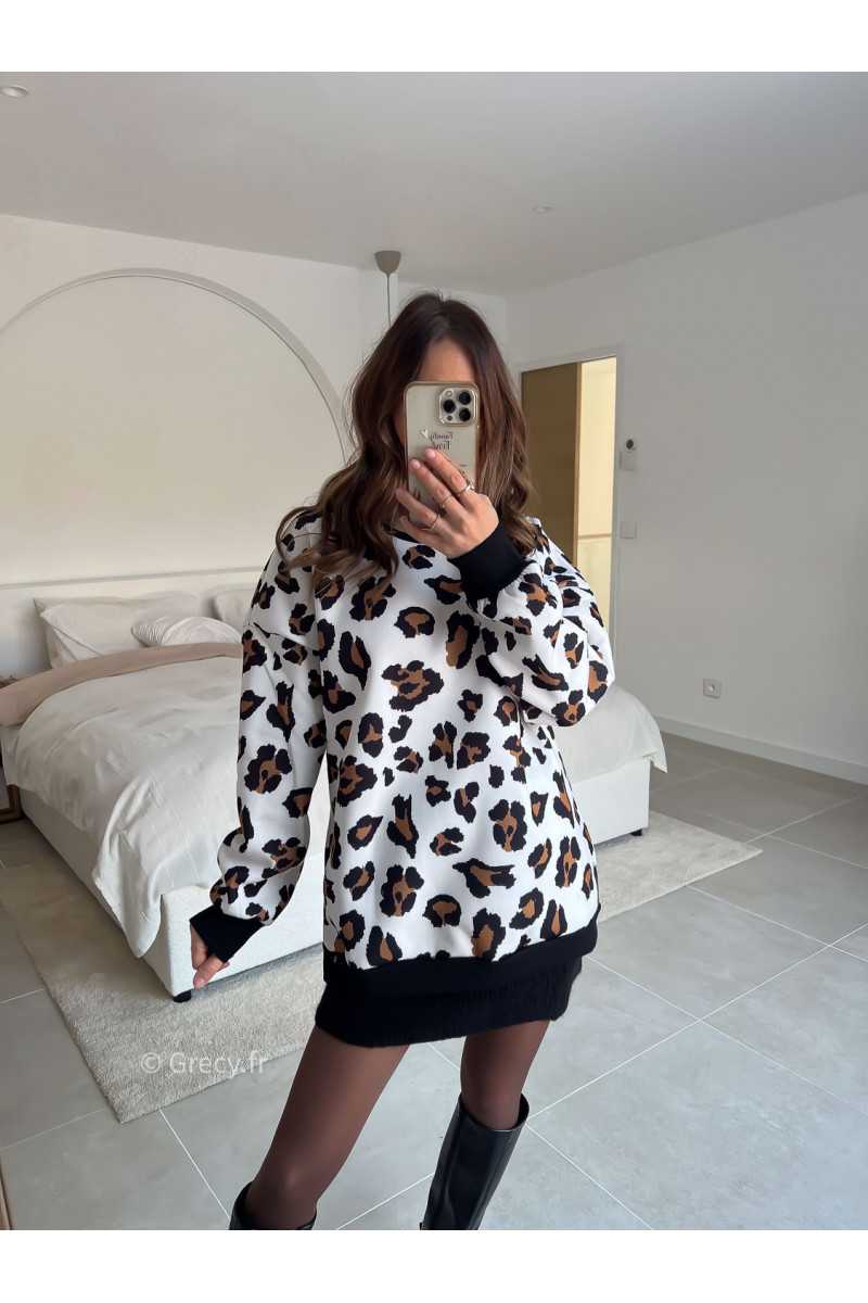 sweat leopard molletonné chaud oversize hiver mode tendance 2025 grecy