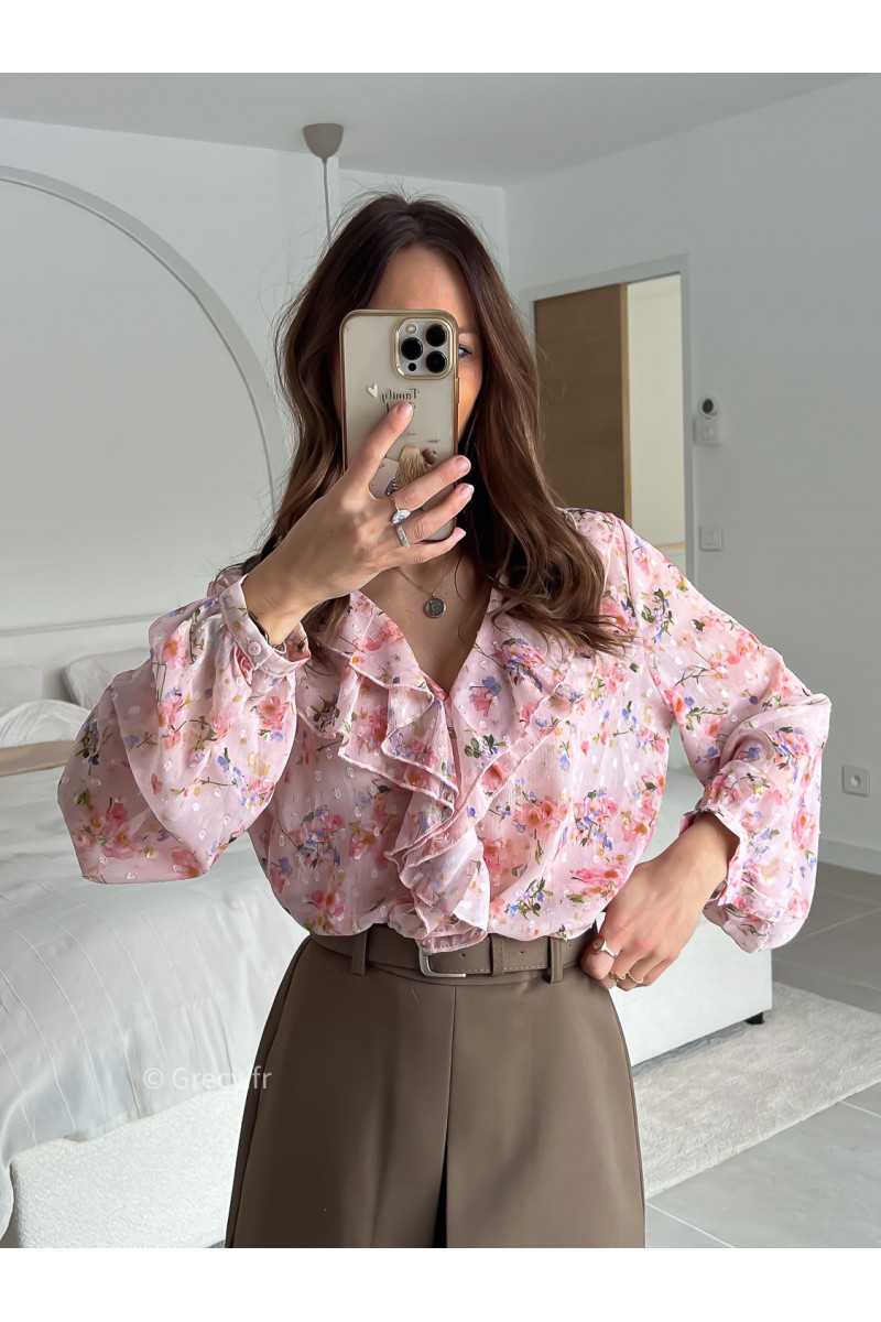 blouse rose fleurie légère volants fluide printemps mode tendance 2025 grecy