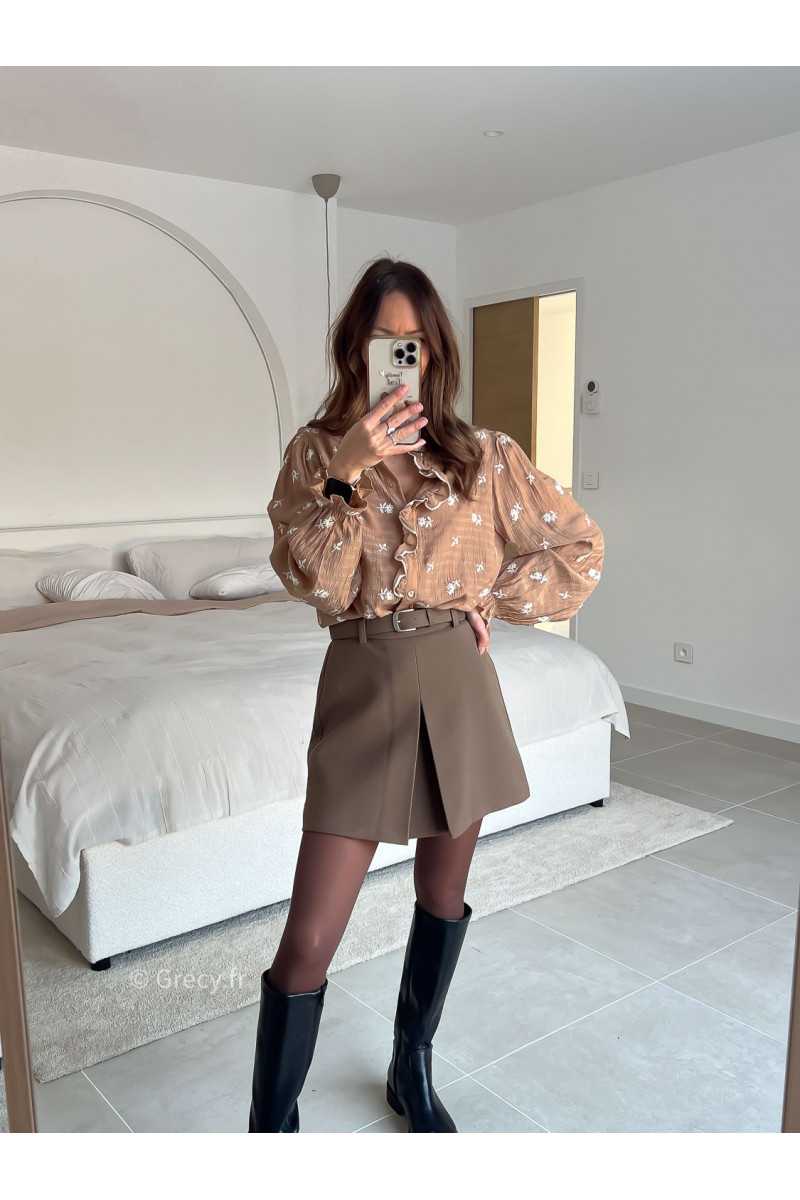 Blouse marron clair broderies volants fluide printemps mode tendance 2025 grecy