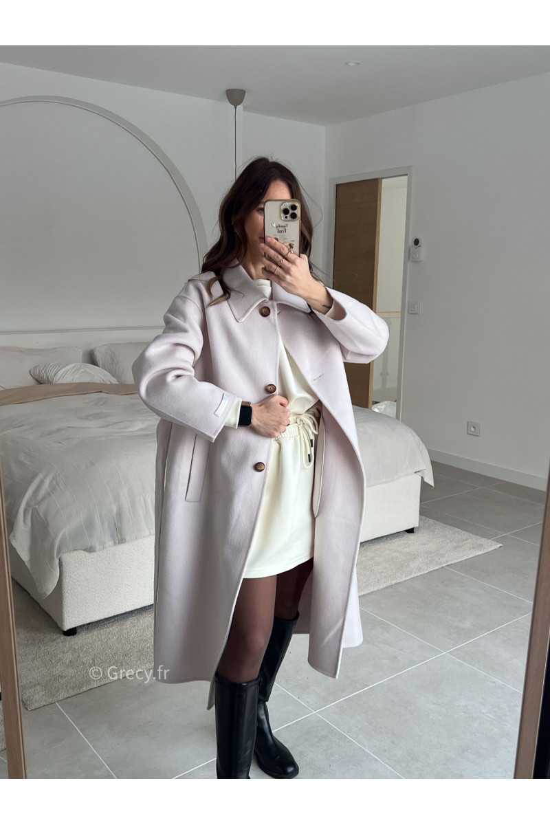 Manteau beige 100% laine avec ceinture printemps mode tendance 2025 grecy