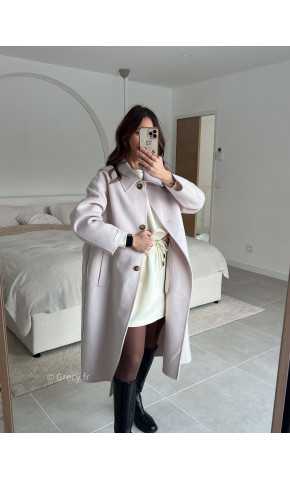 Manteau beige 100% laine avec ceinture printemps mode tendance 2025 grecy