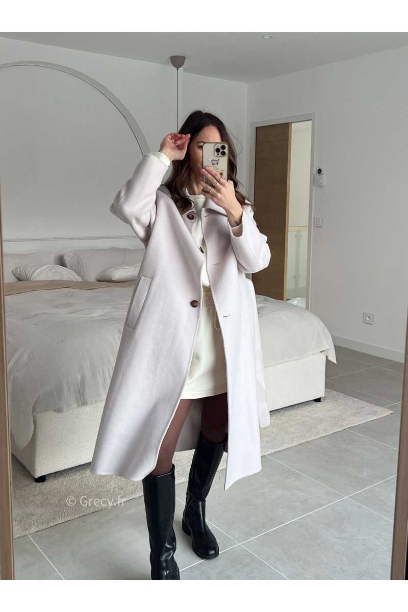 Manteau beige 100% laine avec ceinture printemps mode tendance 2025 grecy