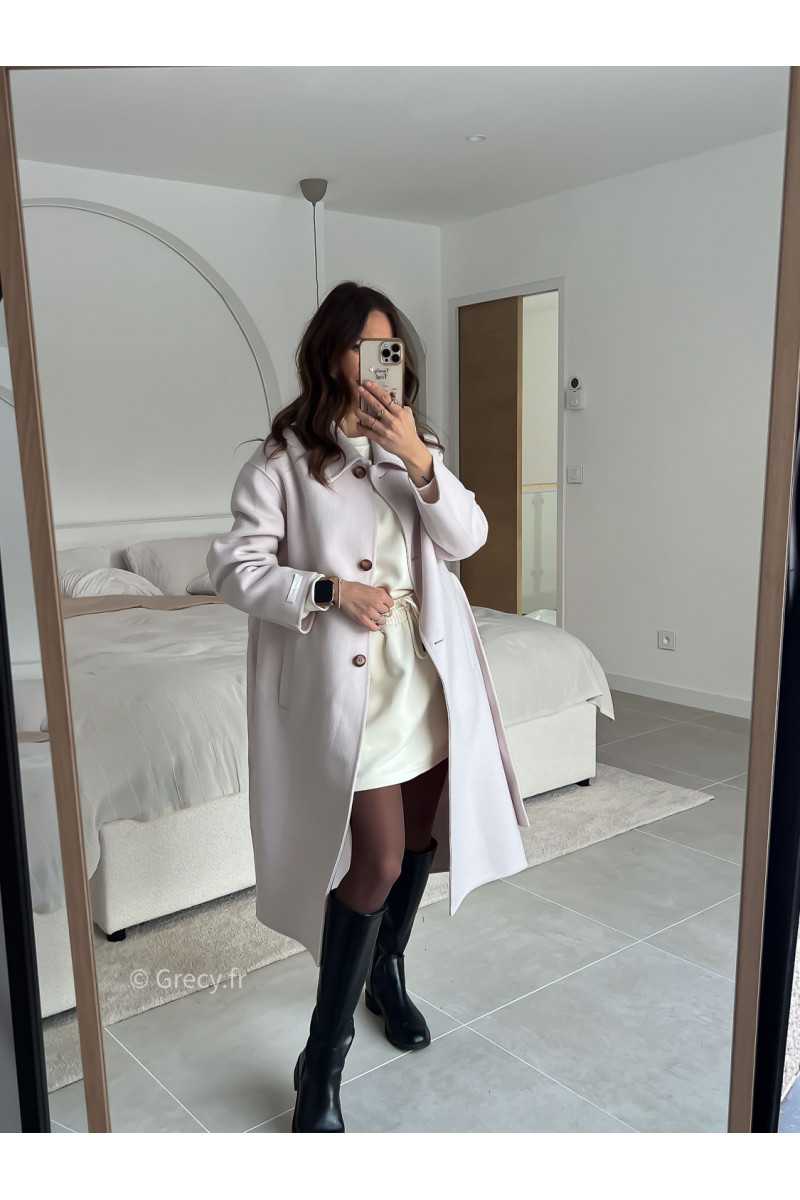 Manteau beige 100% laine avec ceinture printemps mode tendance 2025 grecy