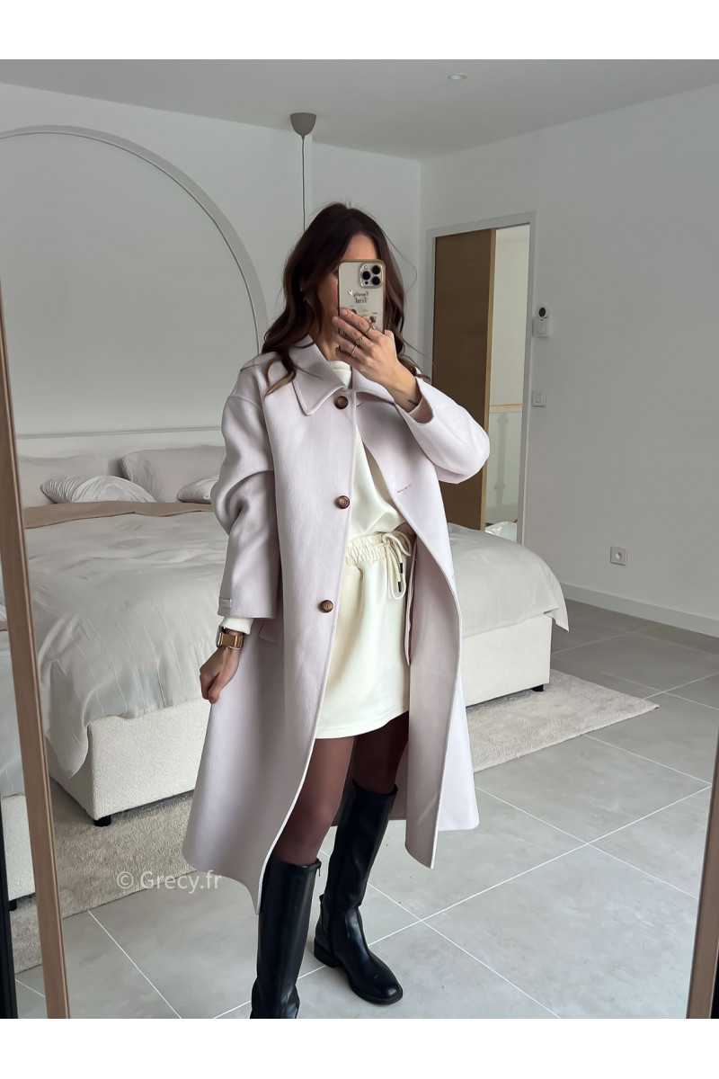 Manteau beige 100% laine avec ceinture printemps mode tendance 2025 grecy