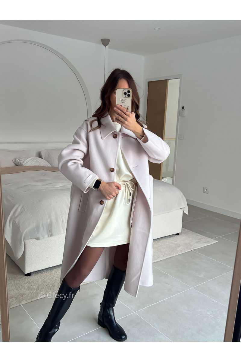 Manteau beige 100% laine avec ceinture printemps mode tendance 2025 grecy