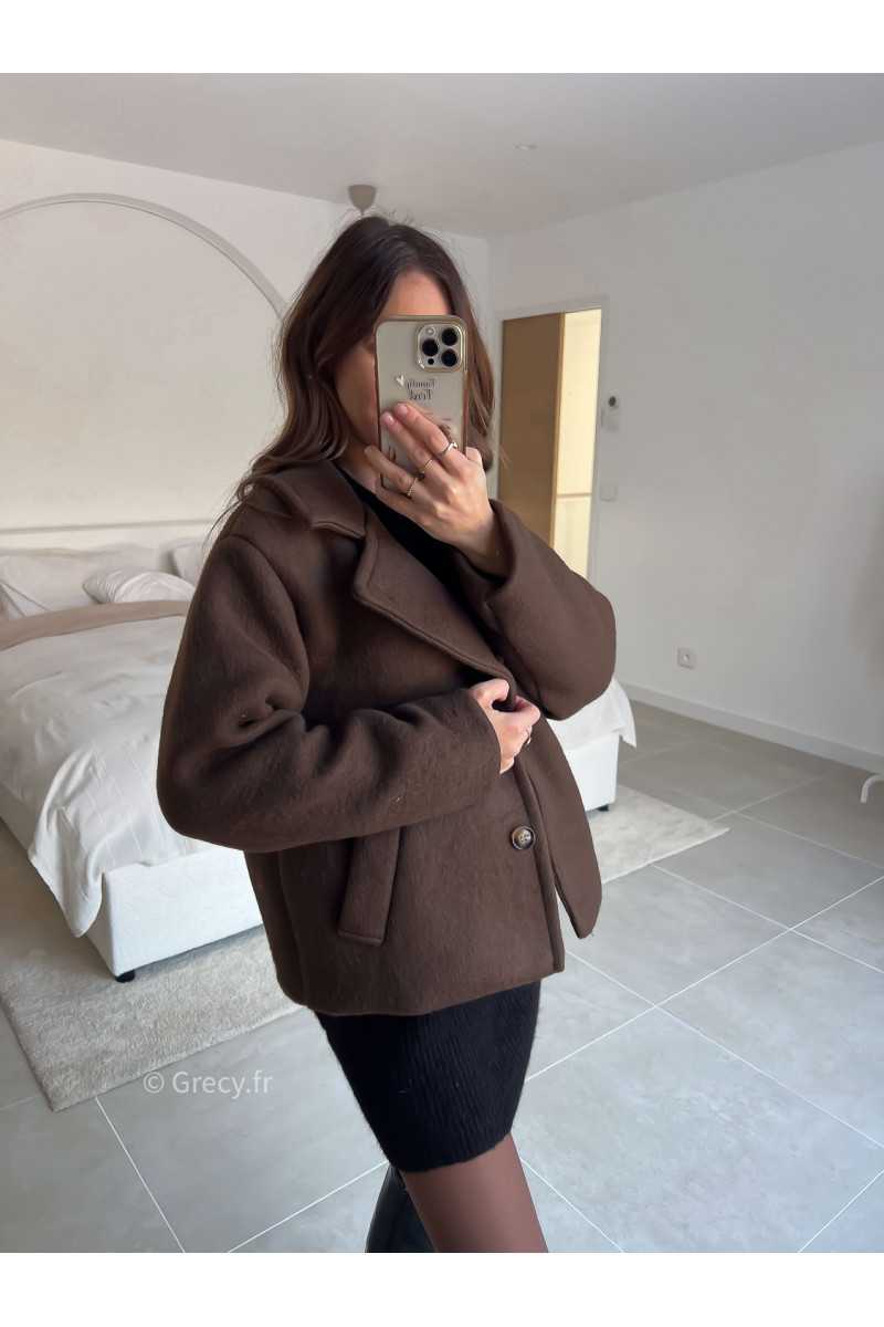 Veste marron laine courte printemps mode tendance 2025 grecy