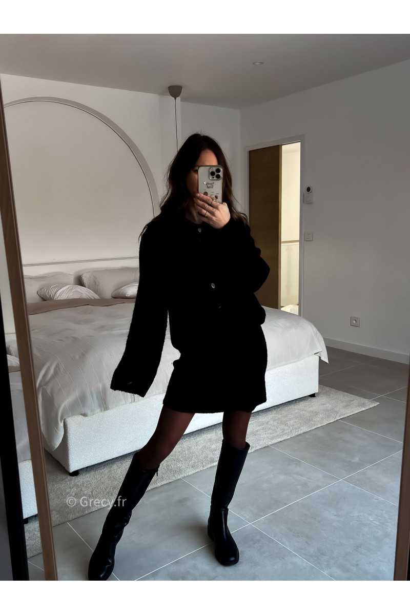 Ensemble maille noir jupe et gilet printemps mode tendance 2025 grecy