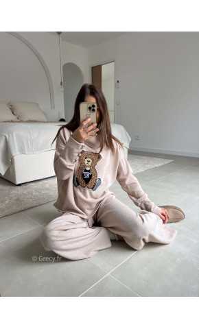 Ensemble Teddy beige pull ours ourson pantalon look ootd outfit mode tendance grecy