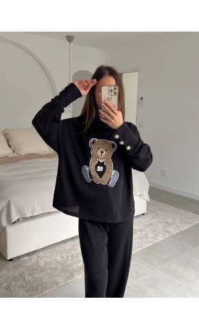 Ensemble Teddy noir pull ours ourson pantalon look ootd outfit mode tendance grecy
