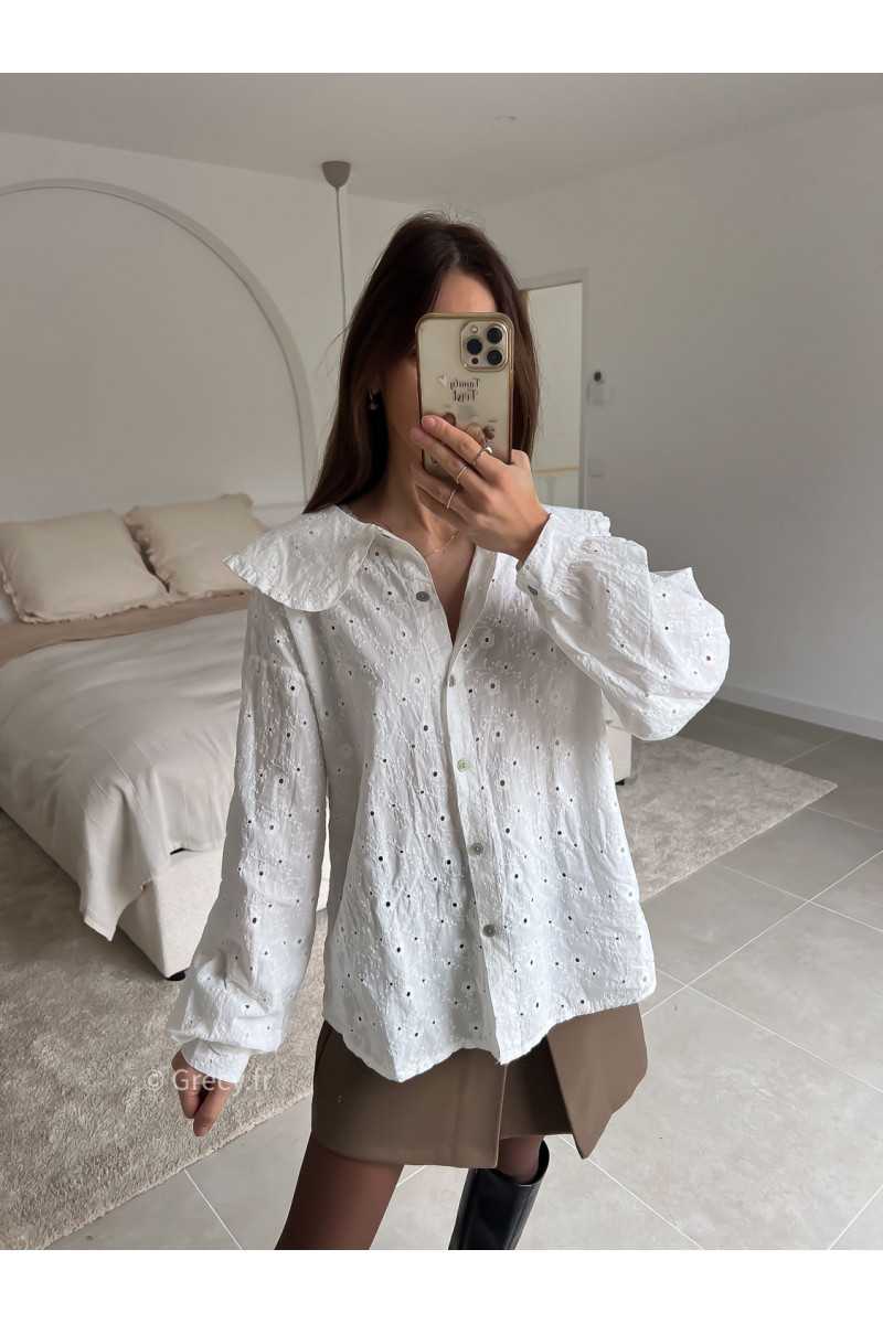Chemise broderies anglaises col Claudine manches longues look ootd outfit mode tendance grecy