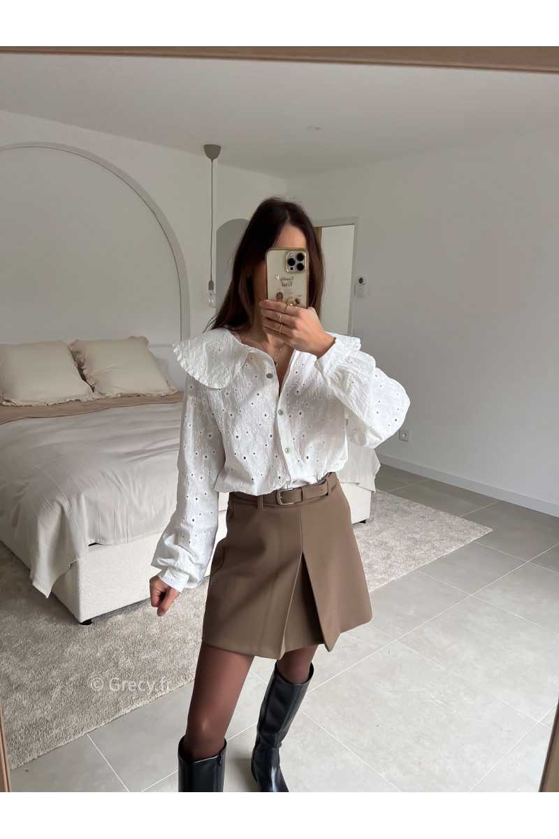 Chemise broderies anglaises col Claudine manches longues look ootd outfit mode tendance grecy