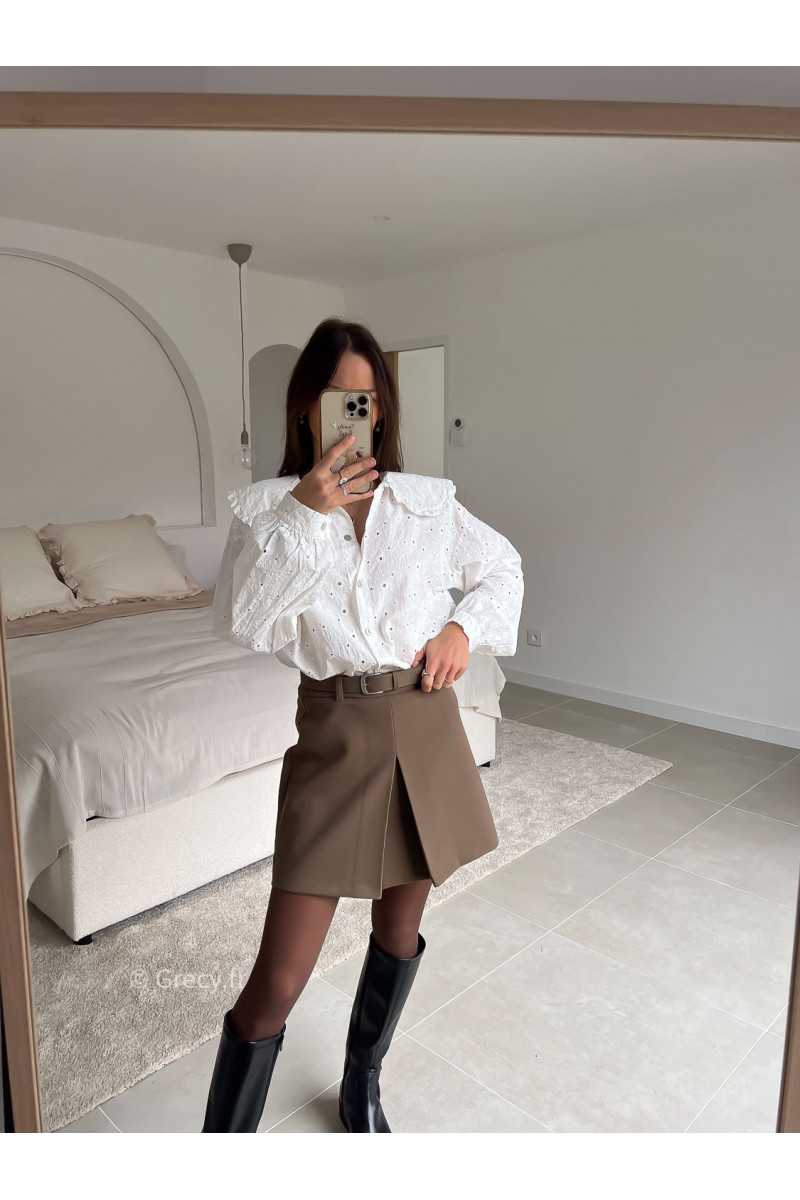 Chemise broderies anglaises col Claudine manches longues look ootd outfit mode tendance grecy
