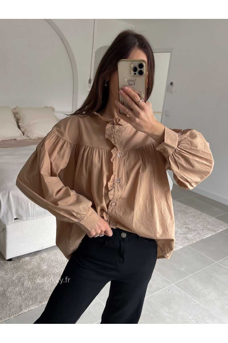 blouse babydoll beige camel manches longues look ootd outfit mode tendance grecy