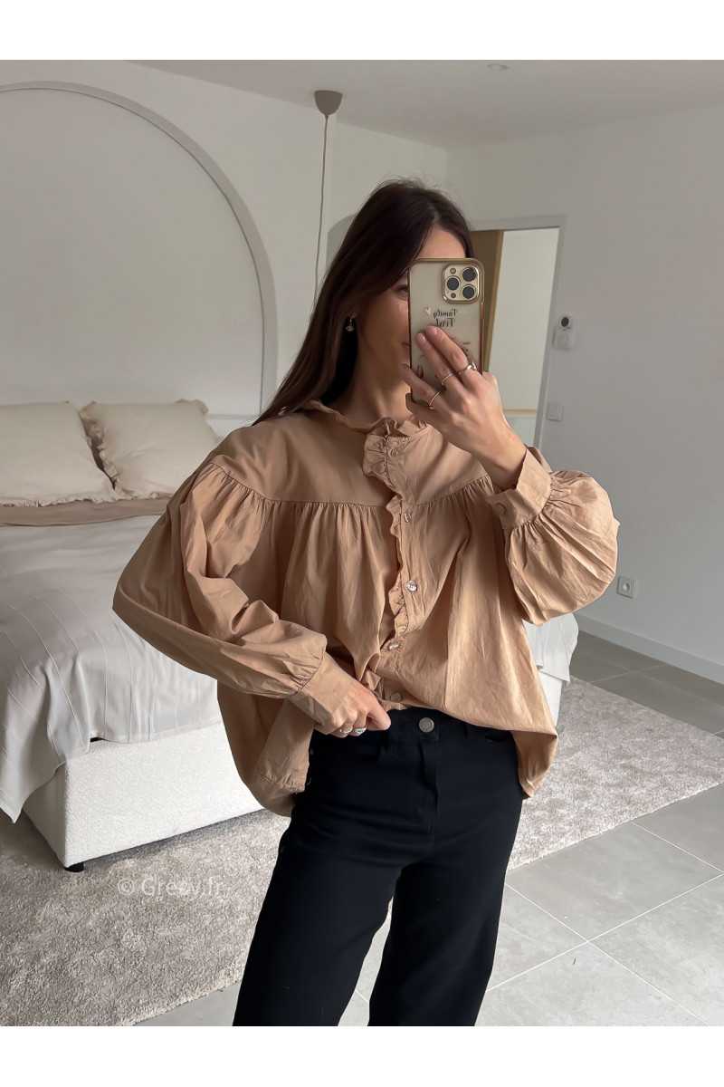 blouse babydoll beige camel manches longues look ootd outfit mode tendance grecy