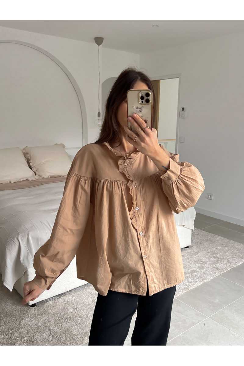 blouse babydoll beige camel manches longues look ootd outfit mode tendance grecy