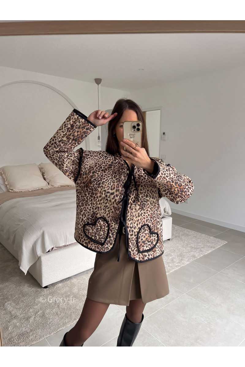 Veste matelassée leopard poches coeurs manches longues look ootd outfit mode tendance grecy