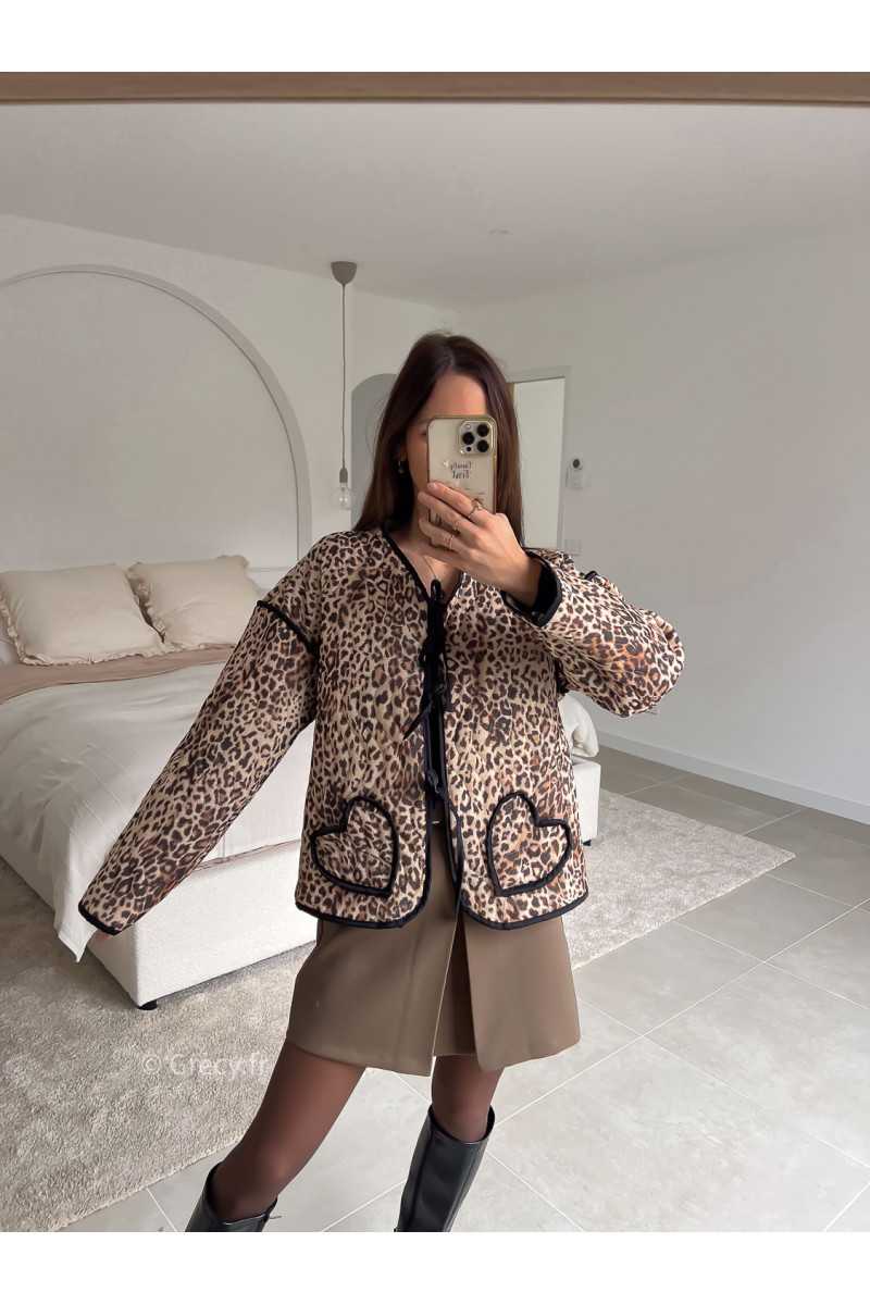 Veste matelassée leopard poches coeurs manches longues look ootd outfit mode tendance grecy