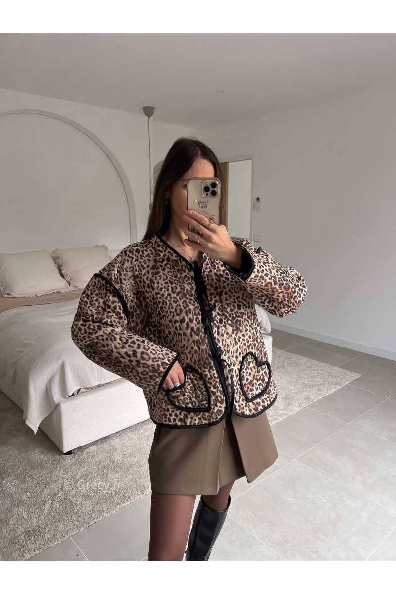 Veste matelassée leopard poches coeurs manches longues look ootd outfit mode tendance grecy
