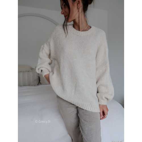 pull oversize mohair beige ecru tendance grecy look