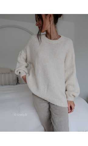 pull oversize mohair beige ecru tendance grecy look