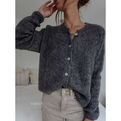 Gilet boutonné alpaga mohair gris anthracite basique tendance grecy look
