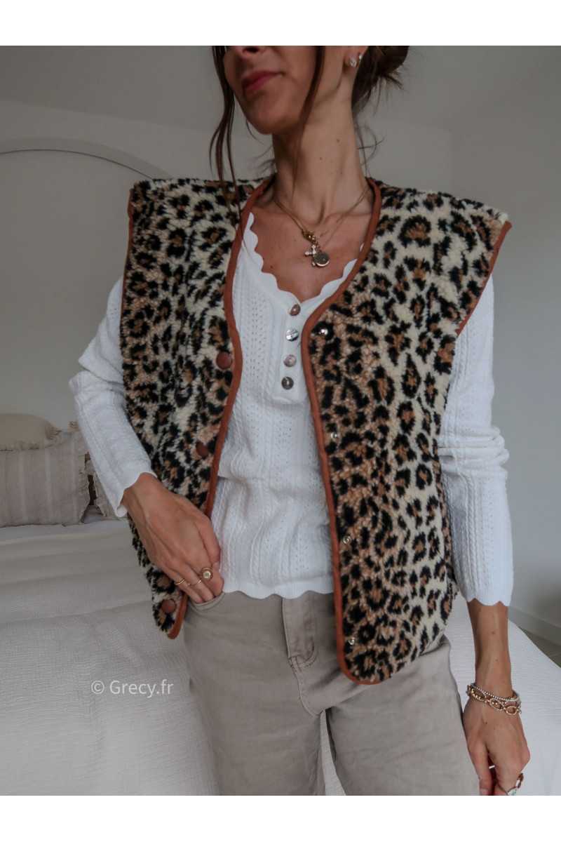 gilet sans manches leopard bouclette Teddy tendance grecy look