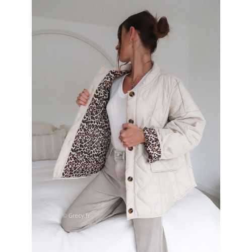 Veste matelassée beige leopard tendance grecy look