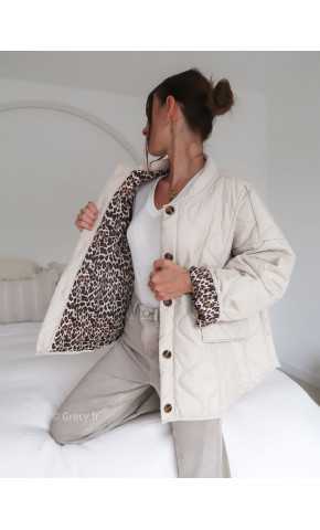 Veste matelassée beige leopard tendance grecy look