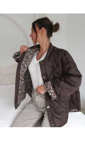 Veste matelassée marron leopard tendance grecy look