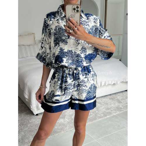 short soie toile de jouy bleu marine mode look grecy qualité intemporel ootd tendance chic
