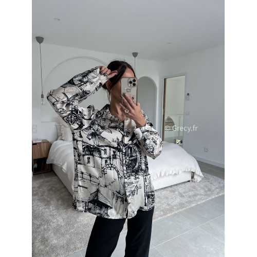 chemise soie toile de jouy noir et blanc manches longues légère fluide mode look grecy qualité intemporel ootd tendance chic