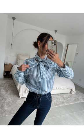 lavallière chemise col noeud rayures rayée bleu manches longues grecy mode chic
