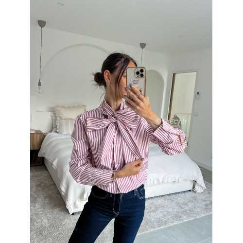 lavallière chemise col noeud rayures rayée rose manches longues grecy mode chic