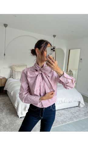 lavallière chemise col noeud rayures rayée rose manches longues grecy mode chic