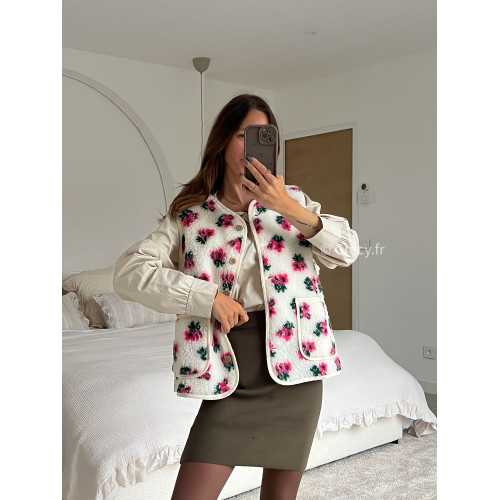 Gilet veste sans manches fleuri mode tenue look intemporel grecy e-shop