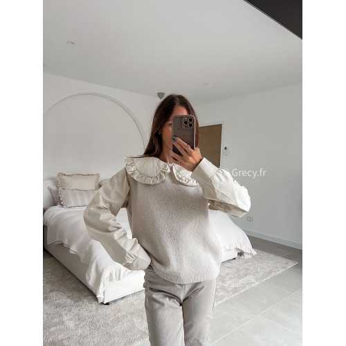Pull alpaga sans manches beige mode tenue look intemporel grecy e-shop