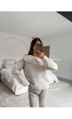 Pull alpaga sans manches beige mode tenue look intemporel grecy e-shop