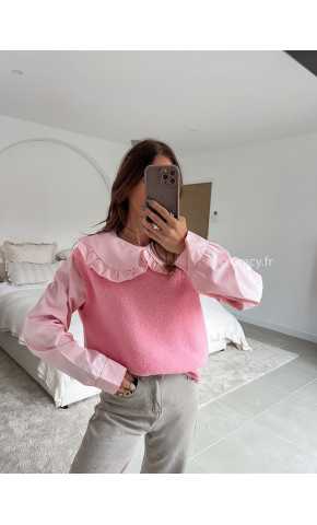 Pull alpaga sans manches rose mode tenue look intemporel grecy e-shop