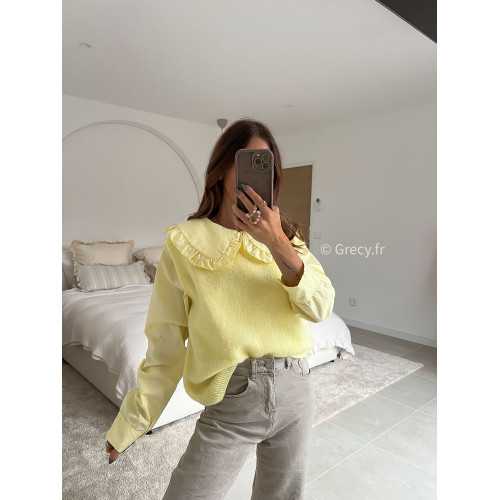 Pull alpaga sans manches jaune mode tenue look intemporel grecy e-shop