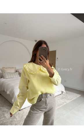 Pull alpaga sans manches jaune mode tenue look intemporel grecy e-shop