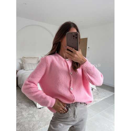 Gilet alpaga rose chamallow chaud doux mode tenue look intemporel grecy e-shop