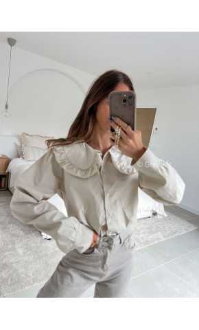 Chemise col Claudine beige manches longues mode tenue look intemporel grecy e-shop