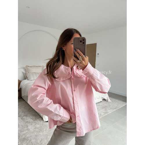 Chemise col Claudine rose manches longues mode tenue look intemporel grecy e-shop