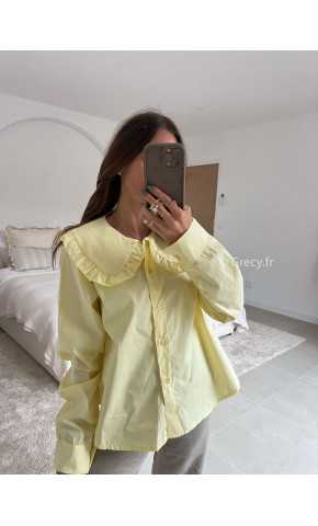 Chemise col Claudine jaune manches longues mode tenue look intemporel grecy e-shop