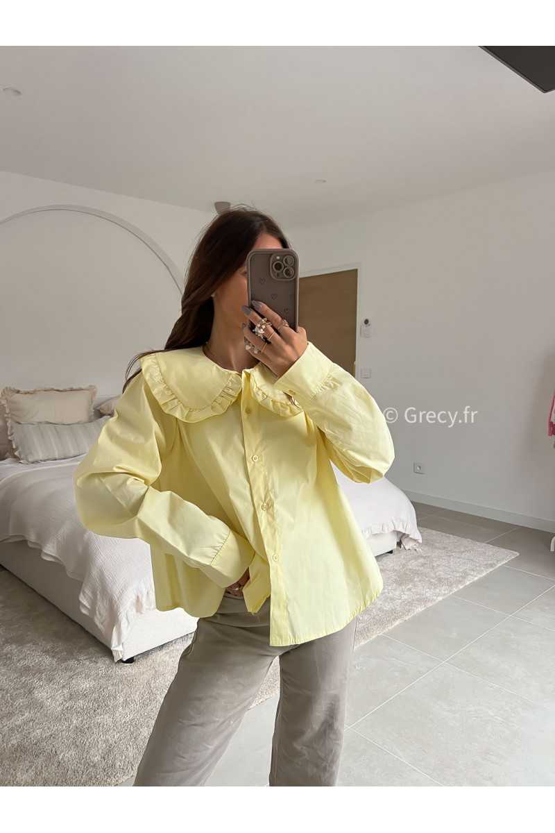 Chemise col Claudine jaune manches longues mode tenue look intemporel grecy e-shop
