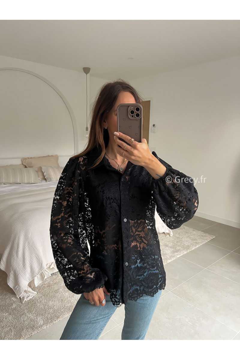 chemise blouse noire manches longues broderies dentelles été printemps 2025 mode grecy tendance look
