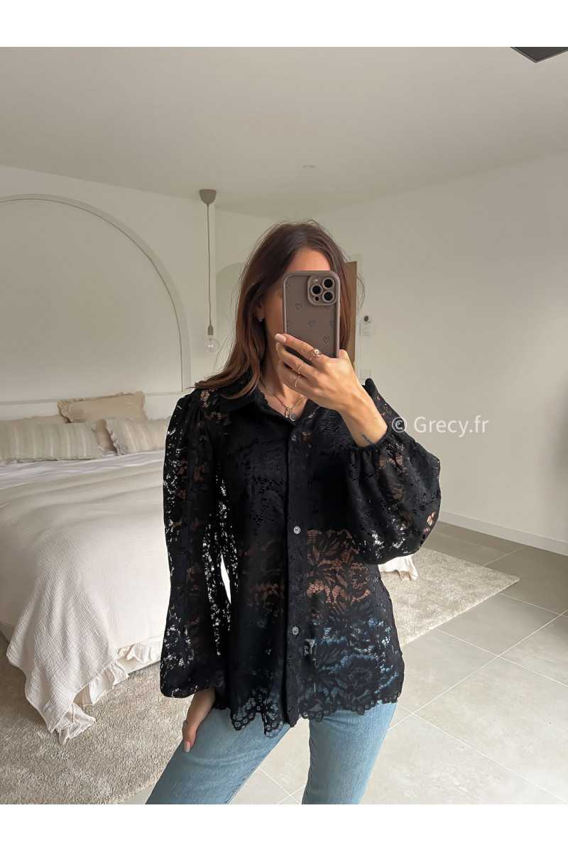 chemise blouse noire manches longues broderies dentelles été printemps 2025 mode grecy tendance look